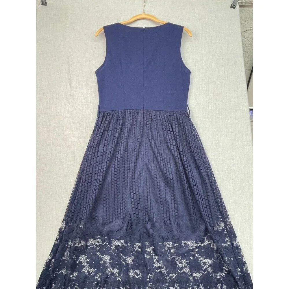 Women's Sleeveless Navy Blue Lace Midi Dress, Size - Picture 8 of 8
